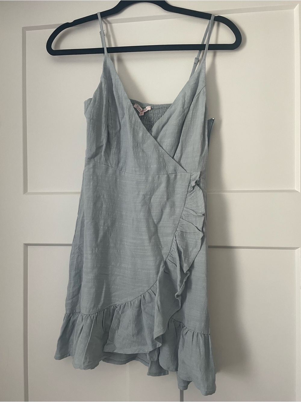 Light Blue Ruffle Wrap Mini Dress - Picture 2 of 3